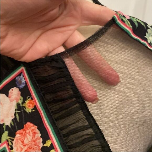 Tadashi Shoji Floral Sheer Black Top, US8 - Picture 3 of 10